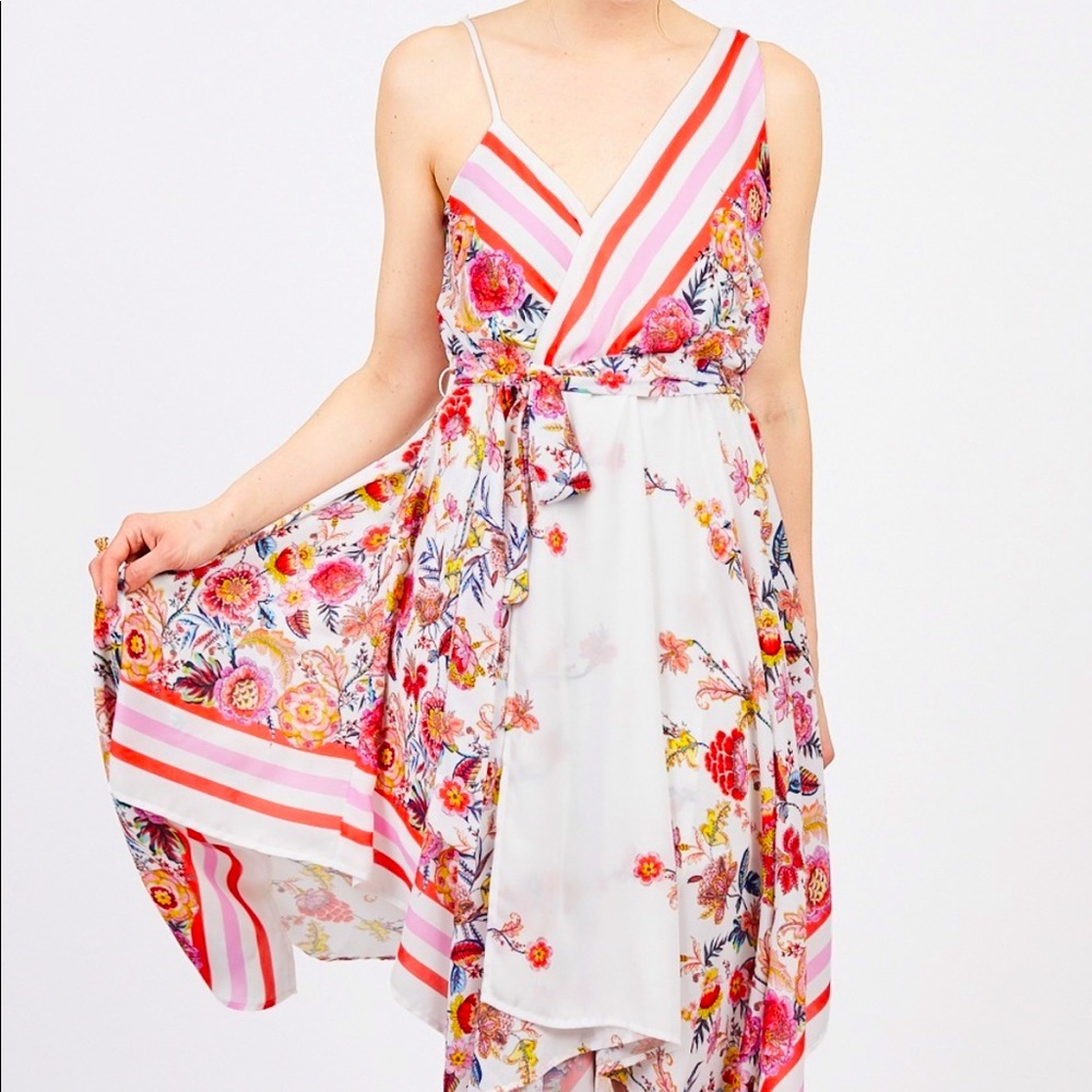 Asymmetrical Floral Handkerchief Dress